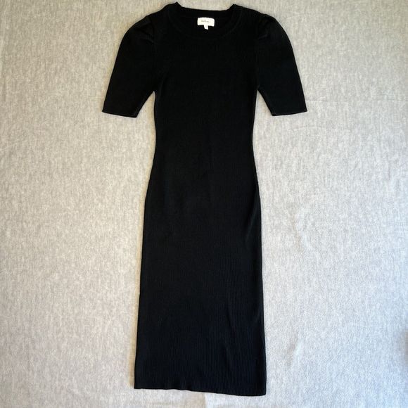 Bohme Rib Knit Bodycon Stretch Dress Black Short Sleeve Size Medium - Picture 2 of 10